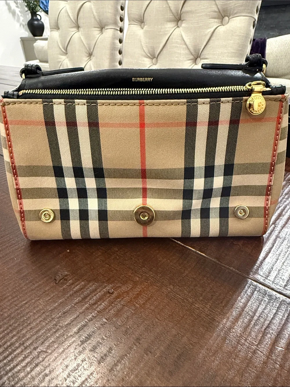 Burberry Tan and Black Clutch/Crossbody with Iconic Design